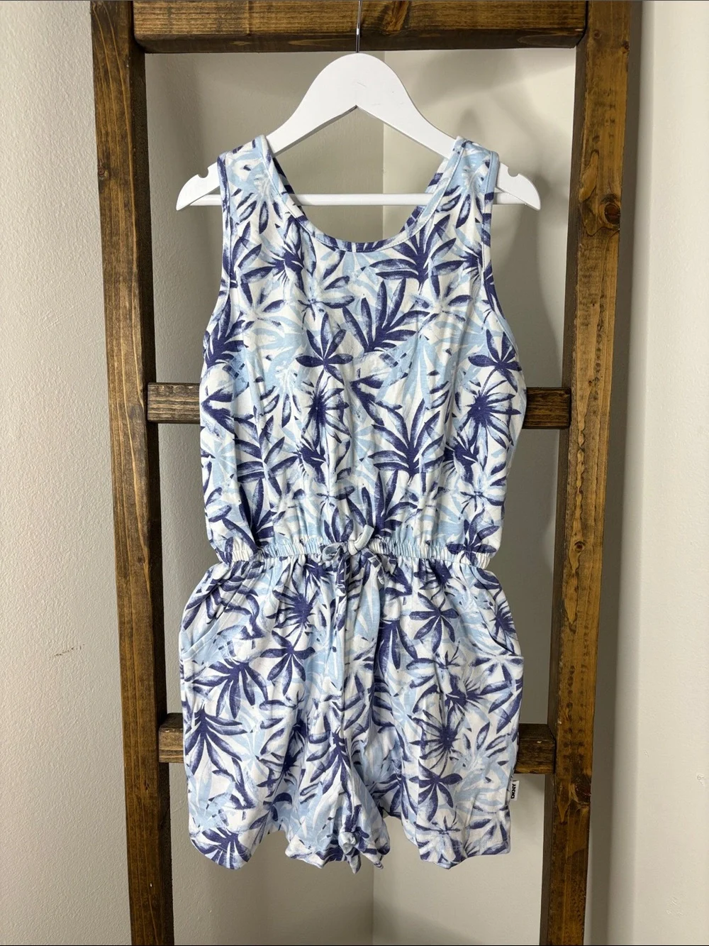 DKNY Girls Blue and White Floral Romper Size M
